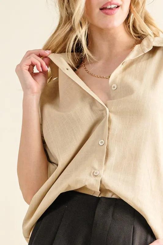 And The Why Oversized Linen Button Down Shirts Top