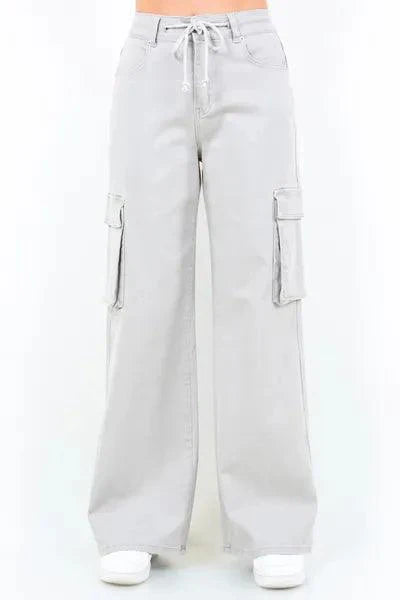 American Bazi Full Size Drawstring Wide Leg Cargo Pants Plus Size
