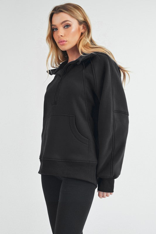 Aemi+Co Half Zip Raglan Sleeve Sweatshirt with Kangaroo Pocket