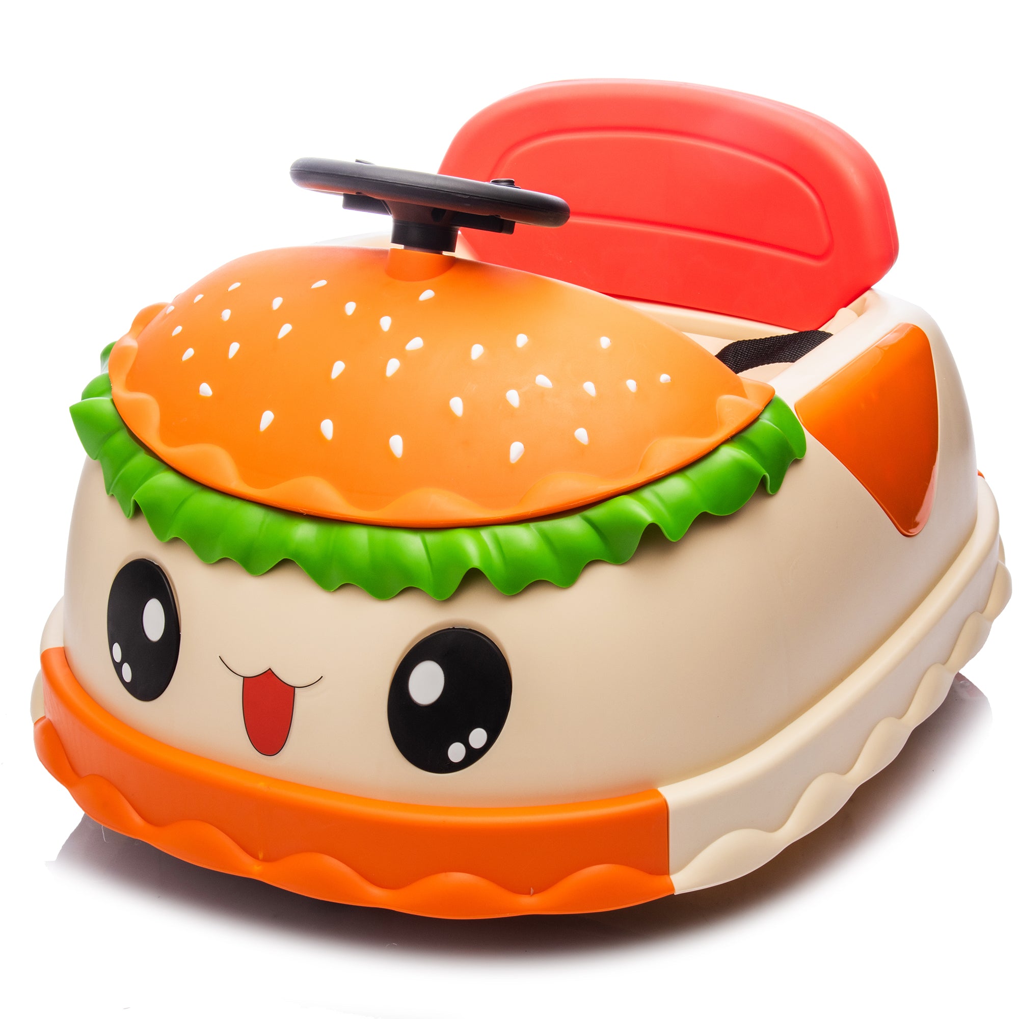 12V Kids Ride On Electric Bumper Car W/Parents Control,Cute&Realistic Hamburger Design,360 Degree Rotation,Storing Space,Bluetooth,Music,USB,Silent wheel,LED Lights,Power Display,Anti-rollover For 2-5