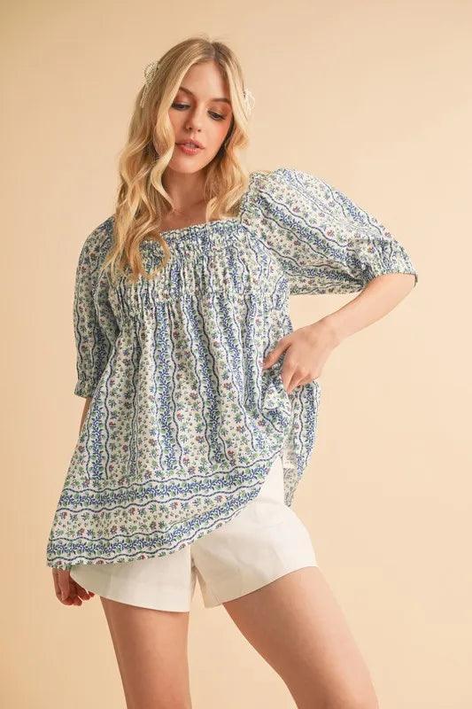 Aemi+Co Floral Short Sleeve Babydoll Top