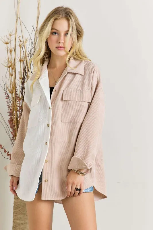ADORA  Color Block Corduroy Shacket