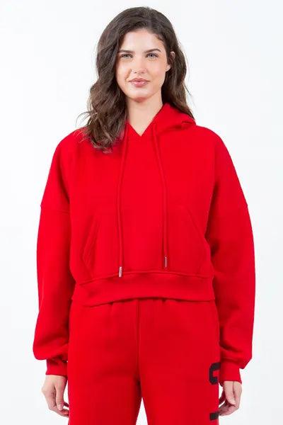 American Bazi Letter Graphic Long Sleeve Drawstring Cropped Hoodie