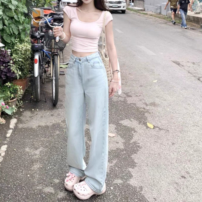 Ballet Embroidery Light Blue Wide-leg Jeans