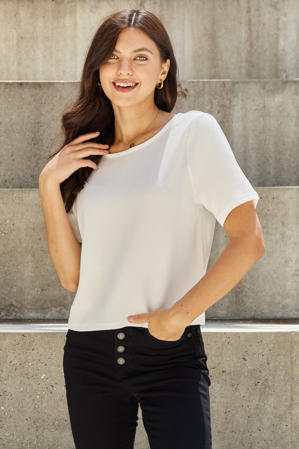 And The Why Pearly White Criss Cross Pearl Detail Open Back T-Shirt