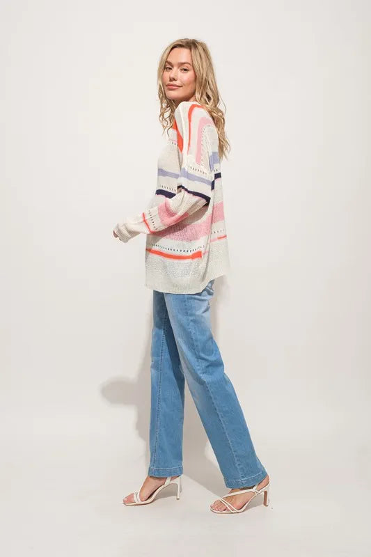 And The Why Abstract Striped Light Weight Loose Sweater