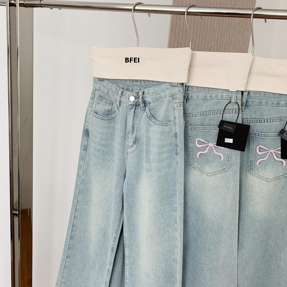 Ballet Embroidery Light Blue Wide-leg Jeans