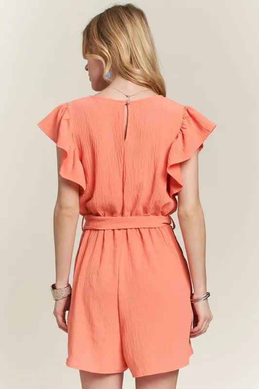 ADORA Ruffle Sleeves Romper with Pockets