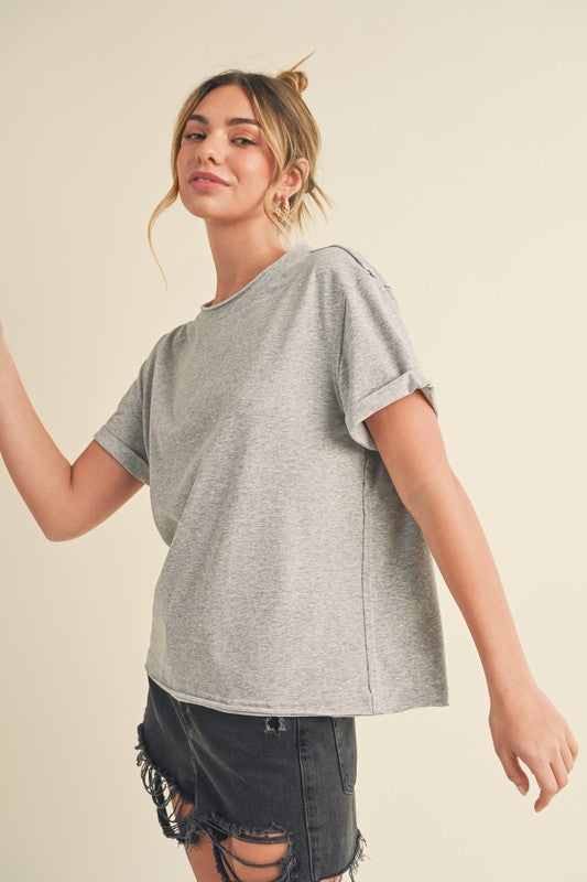 Aemi + Co Exposed Seam Round Neck Short Sleeve T-Shirt