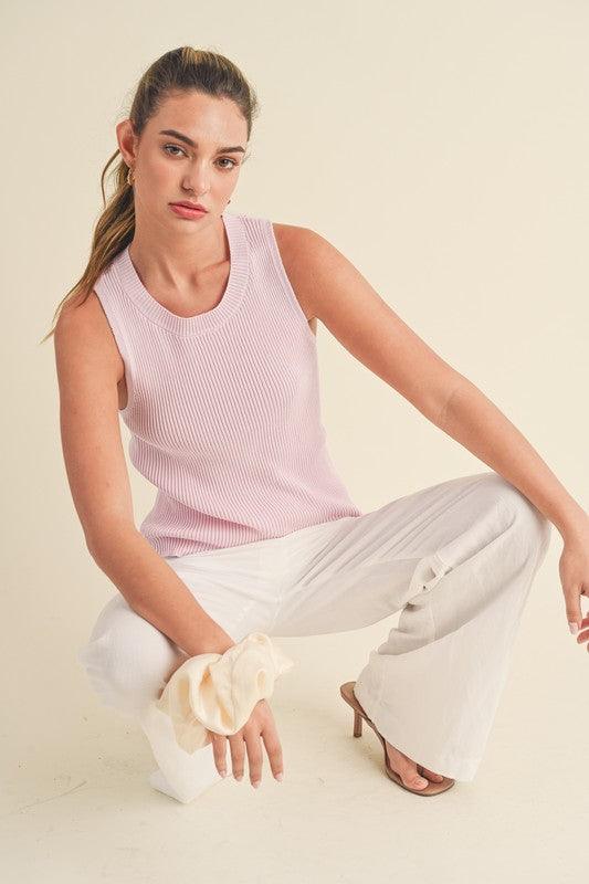 Aemi + Co Ribbed Round Neck Knit Tank Top