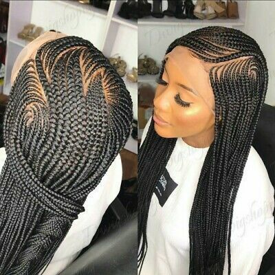36" Lace Front Cornrow Braided Wig | Synthetic Braids with Baby Hair | Medium Brown | Black Women