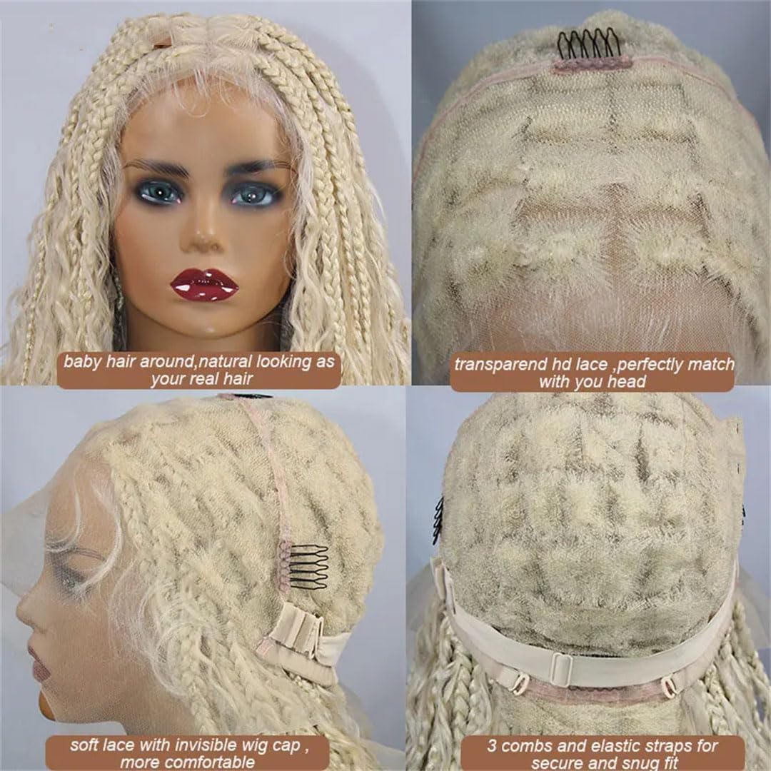 613 Blonde Boho Box Braids Wig | Curly Ends | Full Lace Front | Knotless Goddess Locs | Synthetic Braids