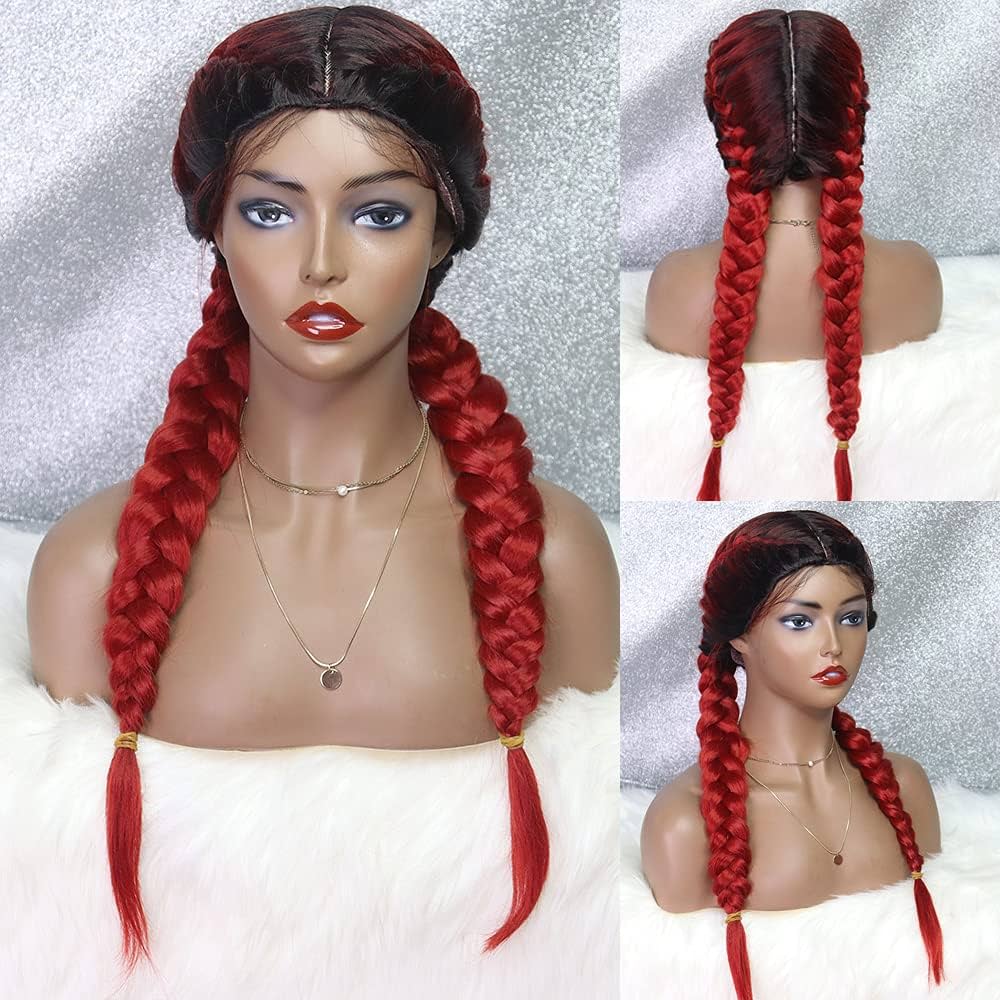 26" Black & Honey Blonde Box Braided Wig | Heat Resistant Synthetic Wig | Cosplay & Daily Wear | Machine Made