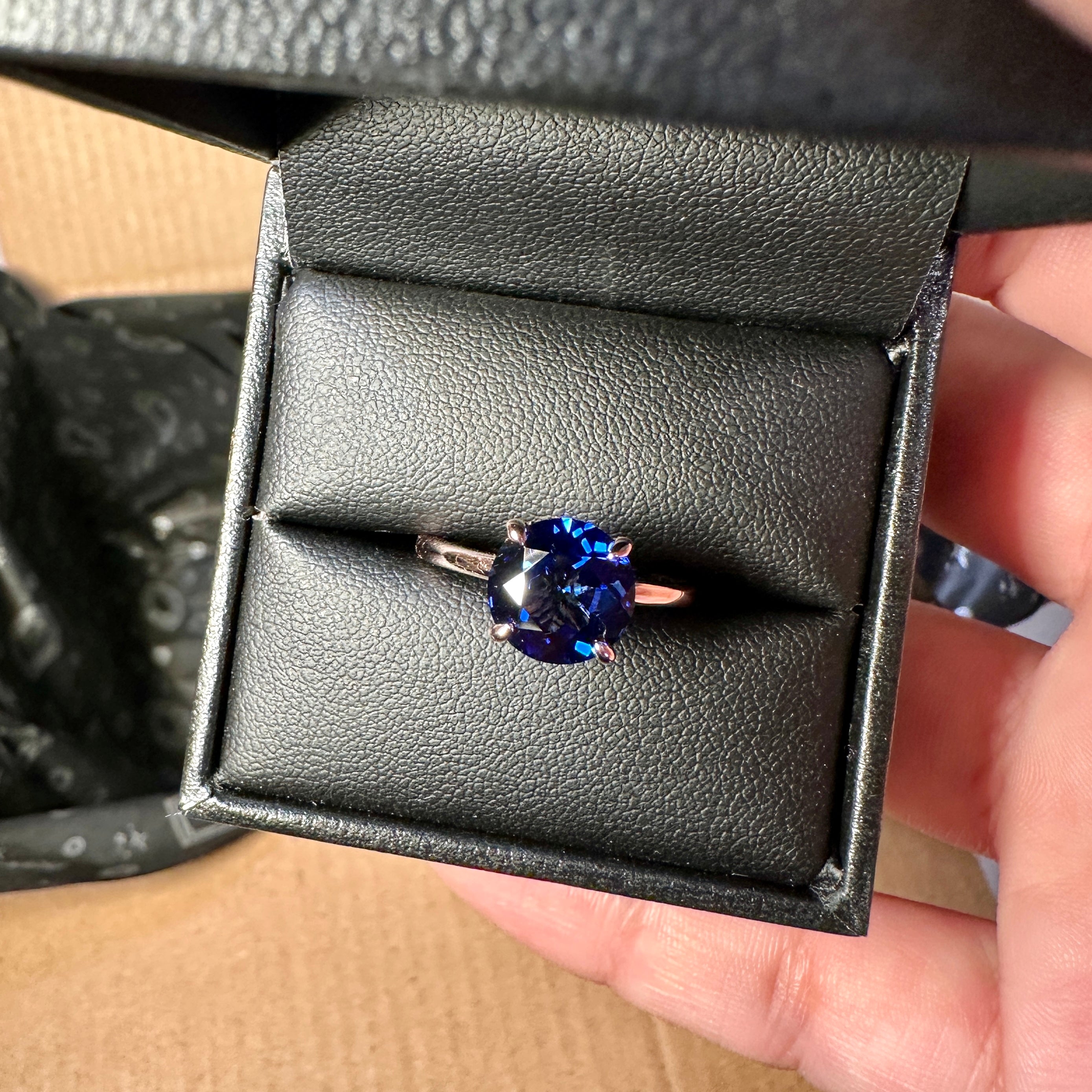 3.0ct Lab Blue Sapphire Solitaire Hidden Halo Engagement Ring