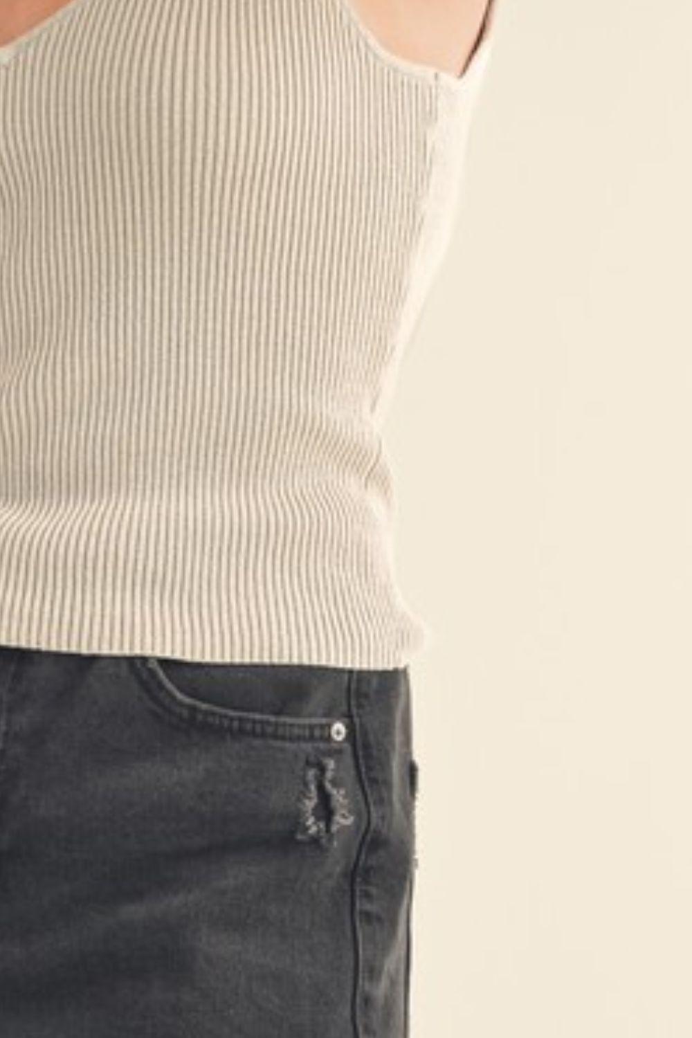 Aemi + Co Ribbed Wide Strap Knit Tank Top