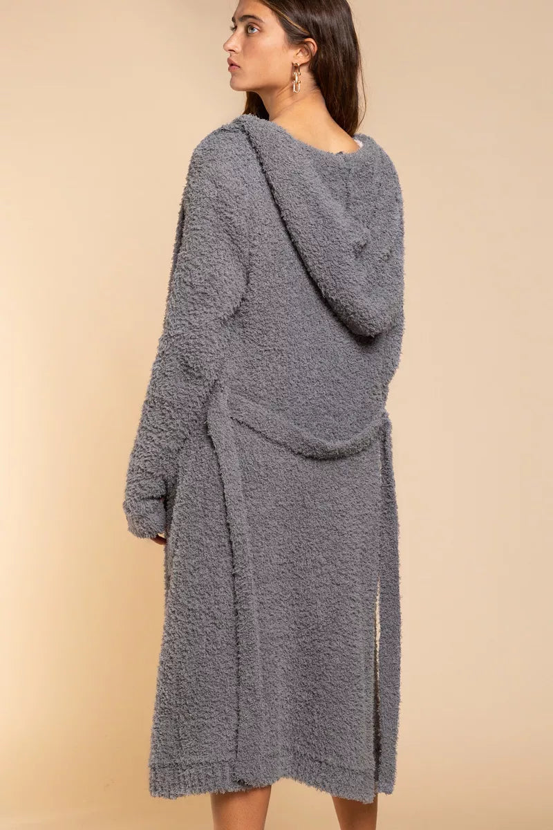 Berber fleece Tie Front Tunic Cardigan with Pockets