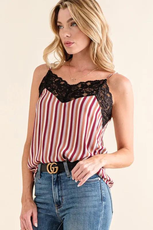 And The Why Stripe Print with Lace Cami