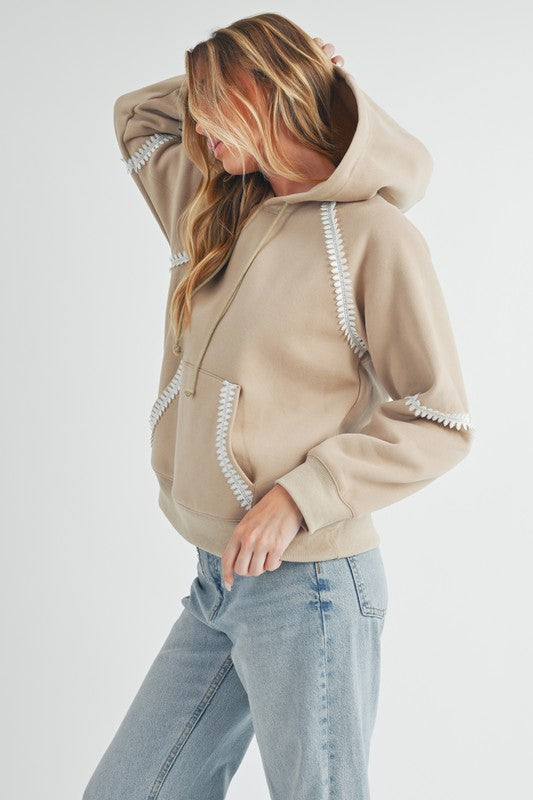 Aemi + Co Lace Detail Drawstring Hoodie with Kangaroo Pocket
