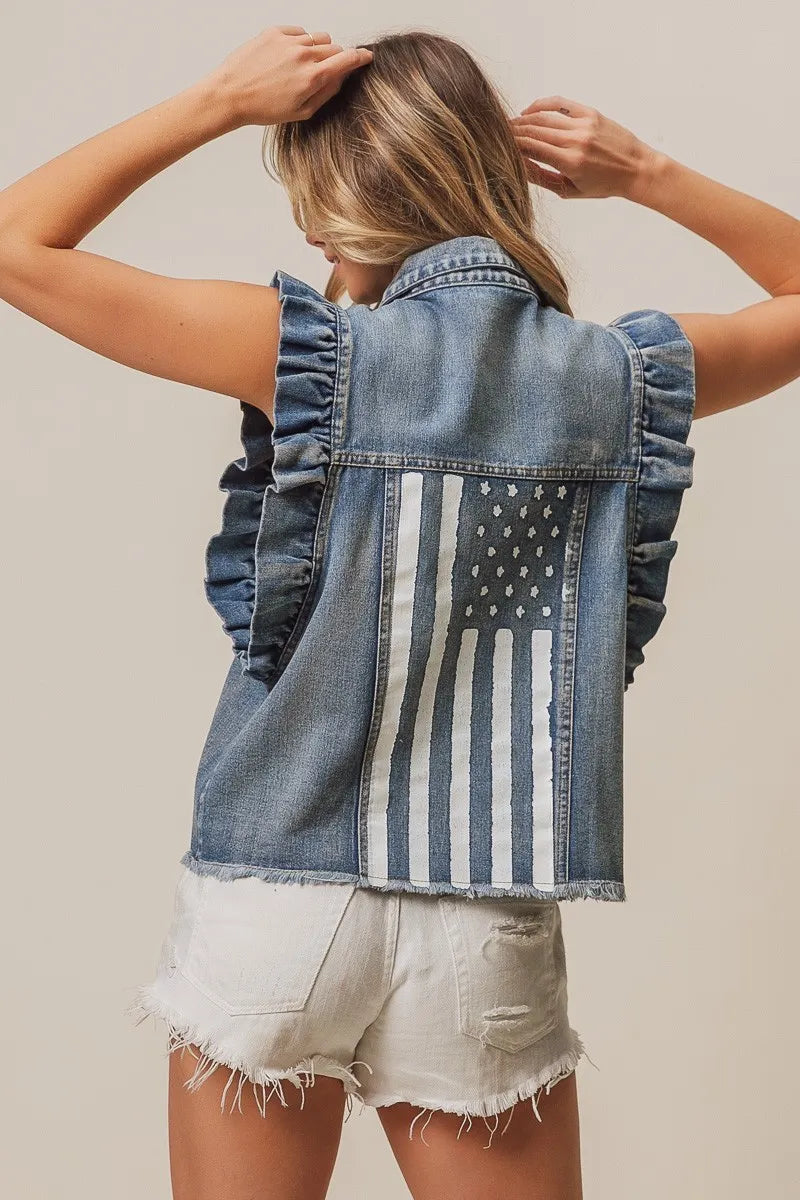 American Flag Washed Denim Jacket