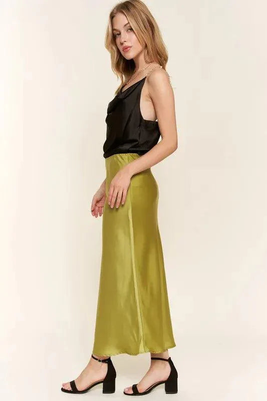And The Why Satin Midi Skirt