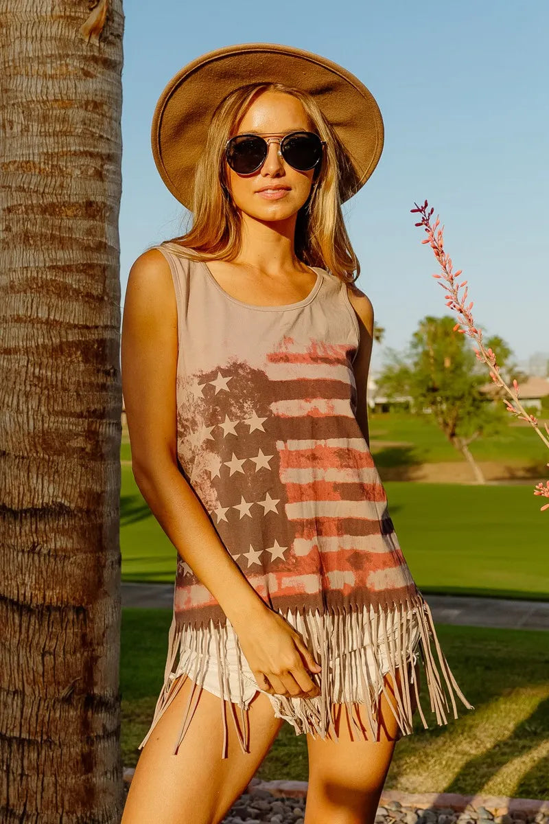 American Flag Print Knit Sleeveless Top
