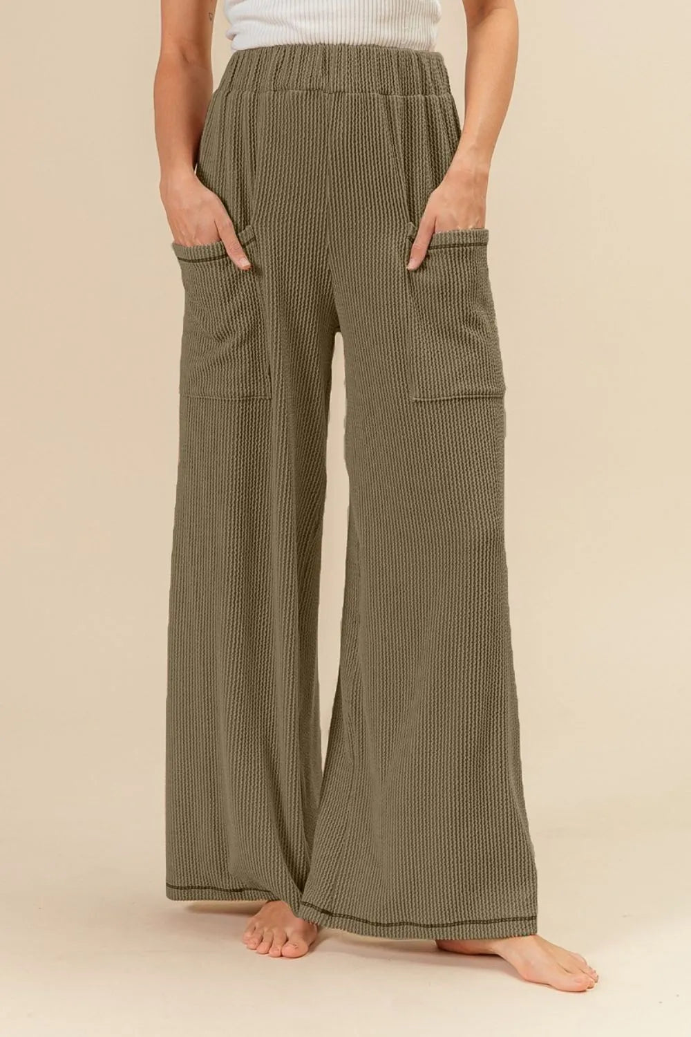 2tone Cord Rib Waist Band Side Pocket Pants