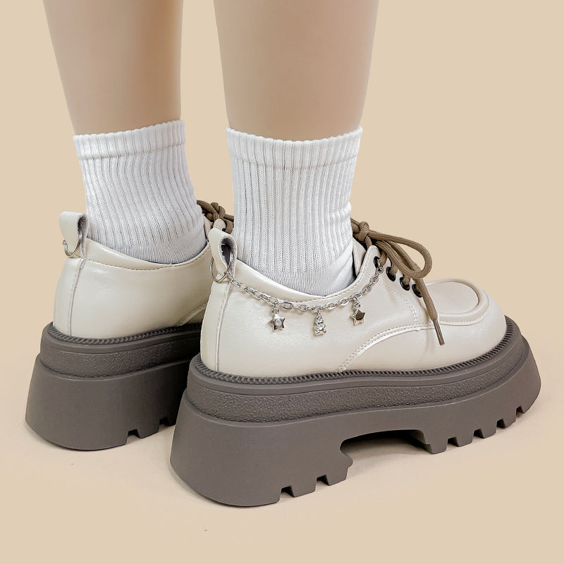 Amy And Mai British Style White Platform Leather Shoes