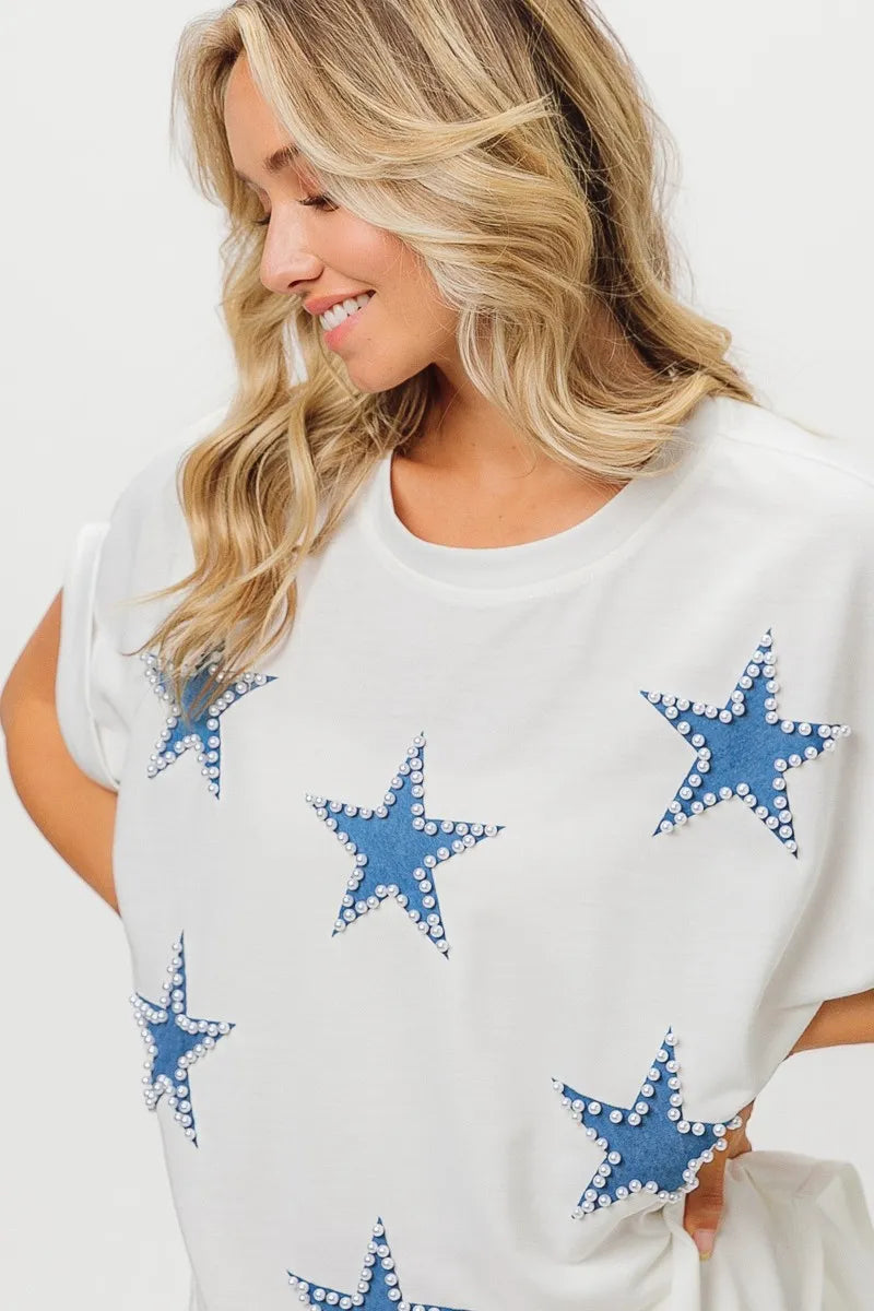 BiBi Fourth Of July Terry T-Shirt in Beige
