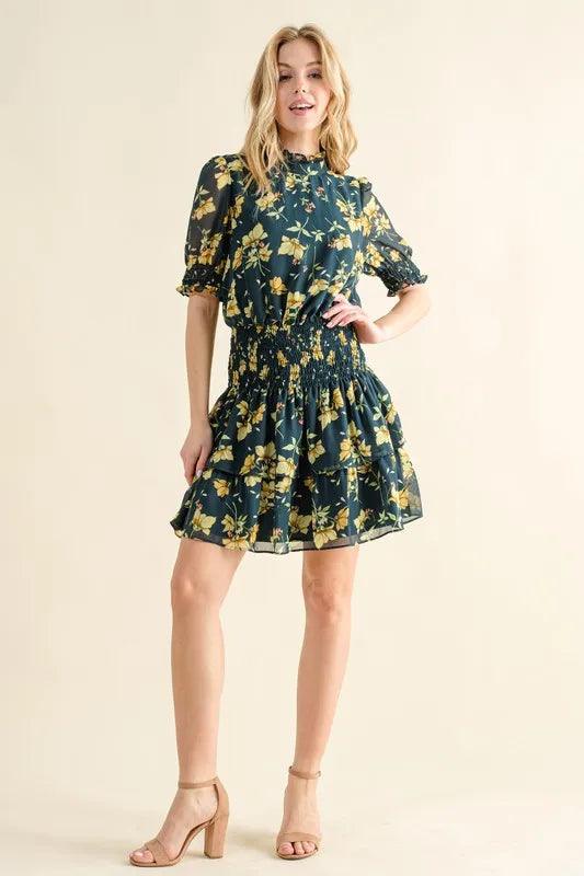And The Why Floral Print Smocked Waist Mini Dress