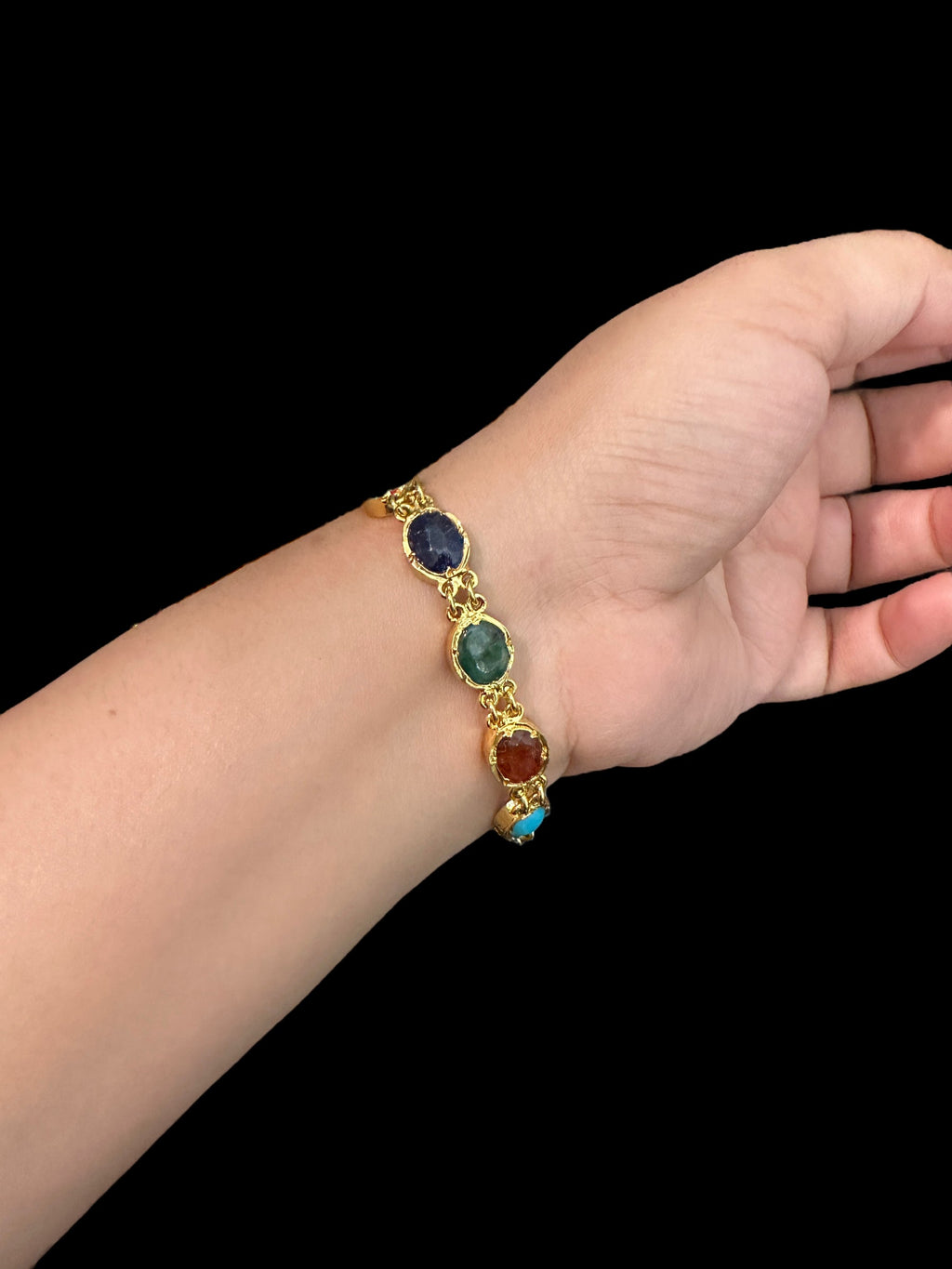 B200 gold plated Navratan gemstone bracelet ( SHIPS IN 2 WEEKS )
