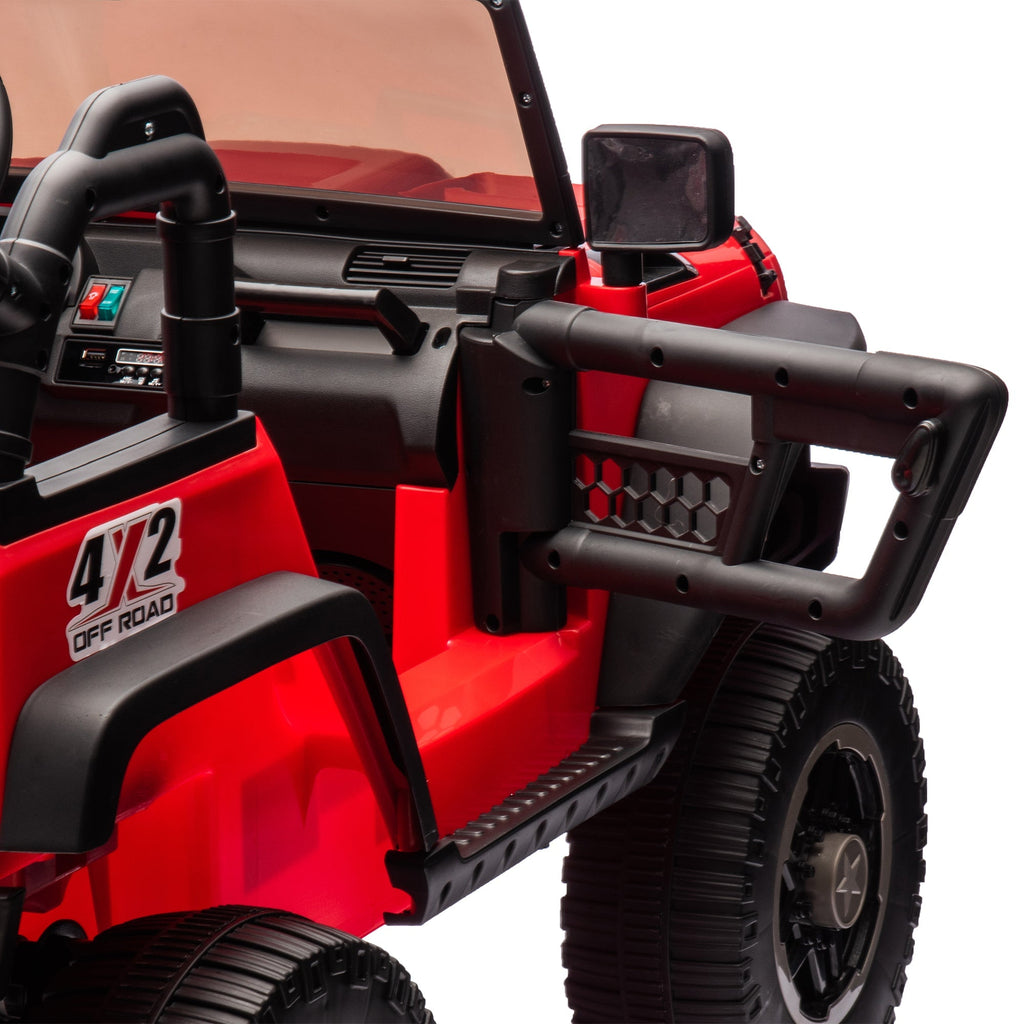 24V Two-Seater Kids Ride On Truck Car W/Parents Control,200w*2,Seat width 20.28in,Four-wheel Suspension,LED Lights,Music,MP3,Bluetooth,Two independent seat belts,Suitable for off-road For Kids Aged 3+