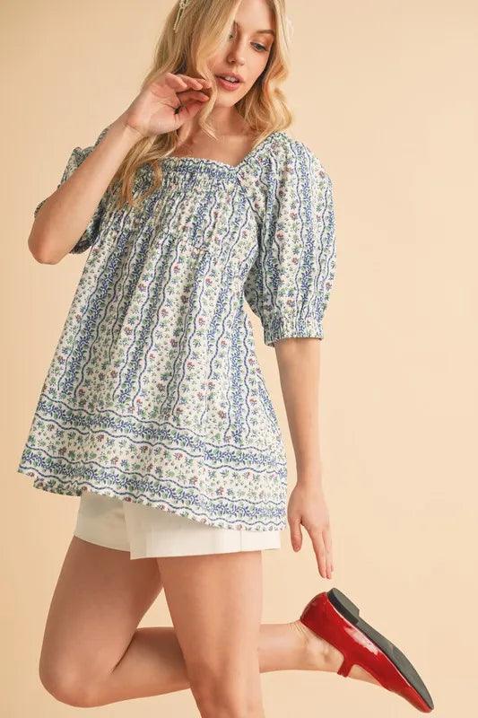Aemi+Co Floral Short Sleeve Babydoll Top