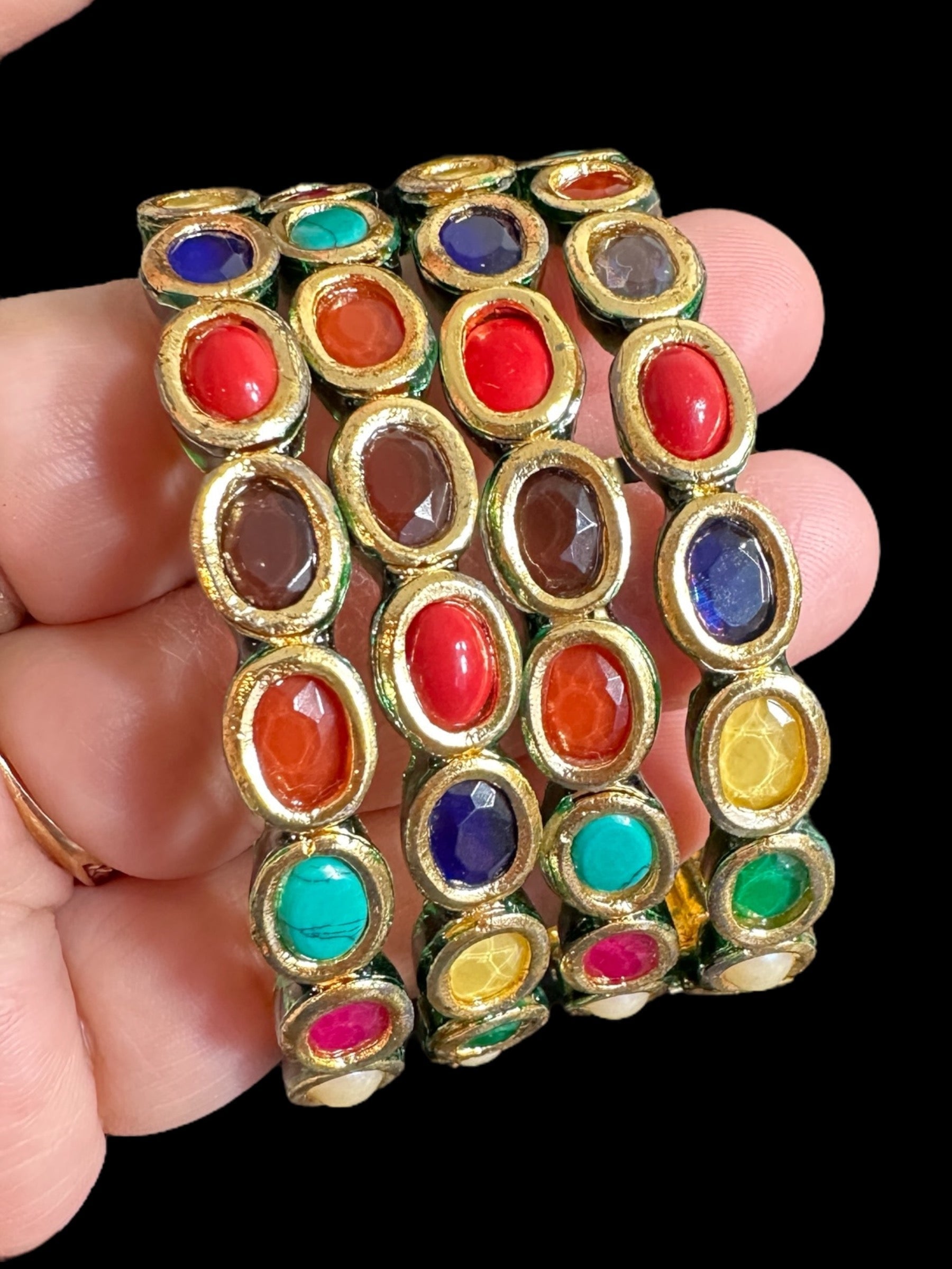 B312 kundan bangles in navratan ( READY TO SHIP ) Set of 4