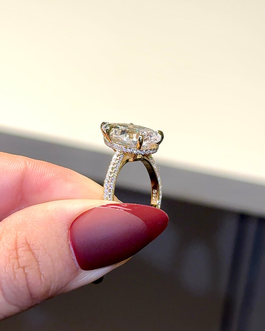 5.0ct Pear Cut Moissanite Three Row Pavè Lab Diamond Engagement Ring