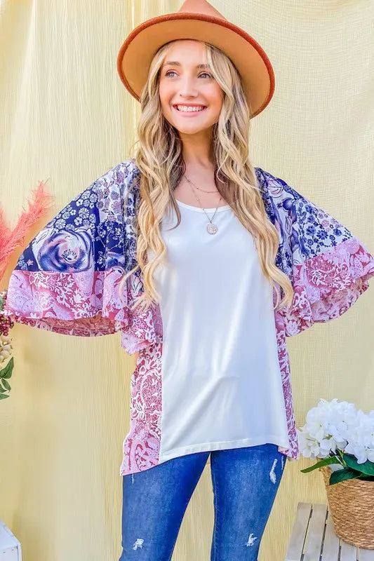 And The WhyFloral Print Bell Sleeve Top