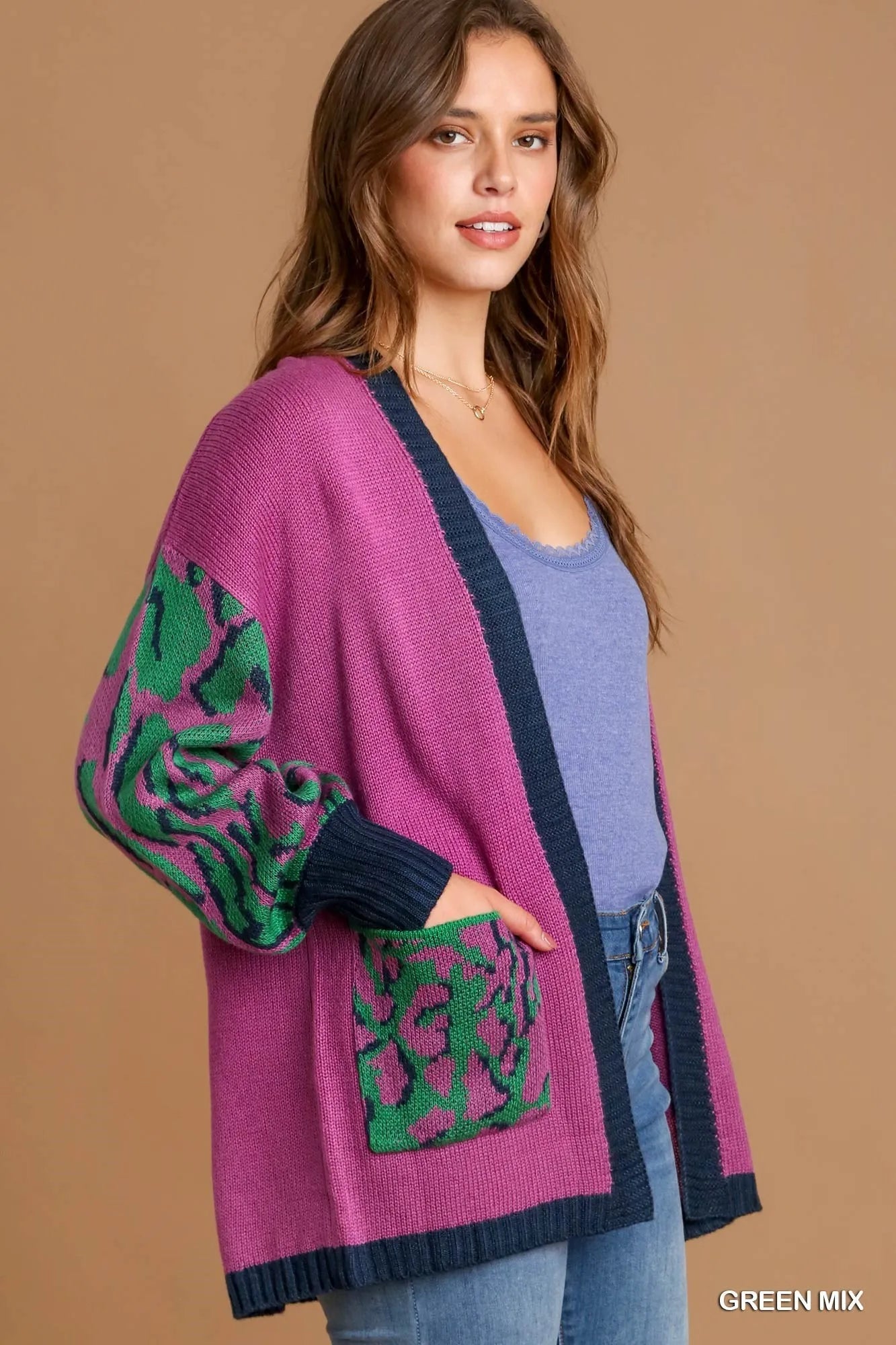 Animal Print Open Front Sweater Cardigan