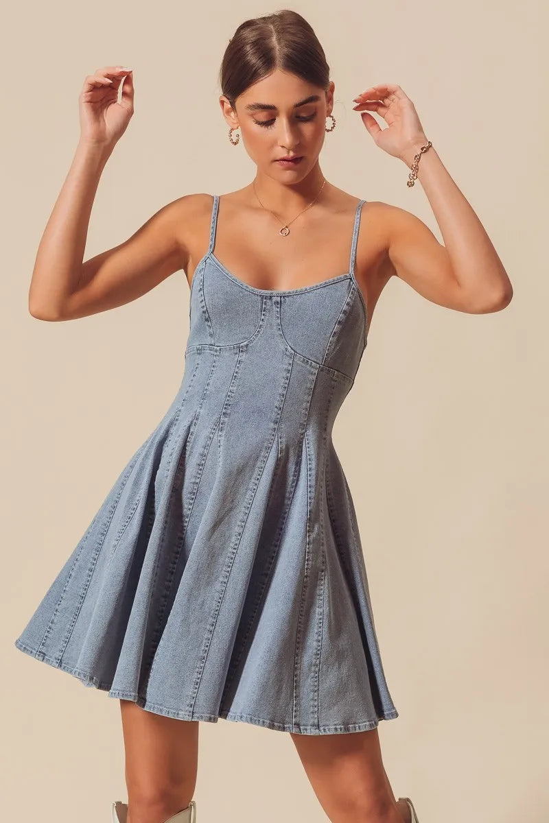 A Line Fit and Flare Denim Mini Dress