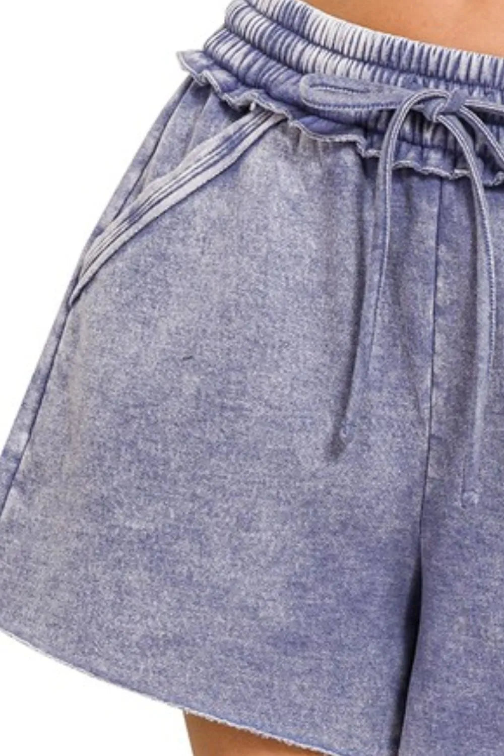 Acid Wash Fleece Drawstring Shorts With Pockets