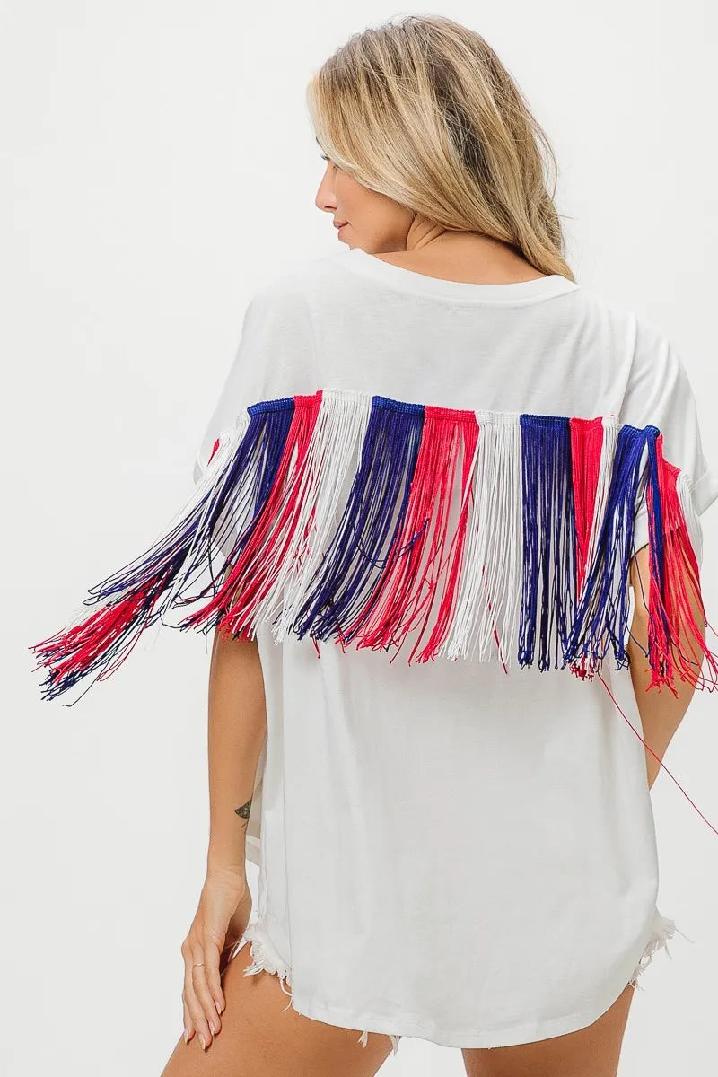 American Flag Sequin Star Fringe Top