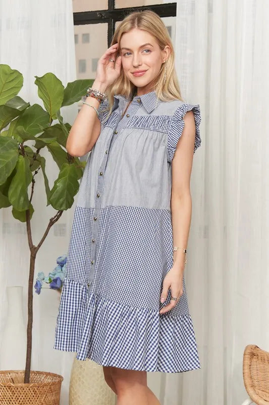 ADORA Button Down Textured Babydoll Dress