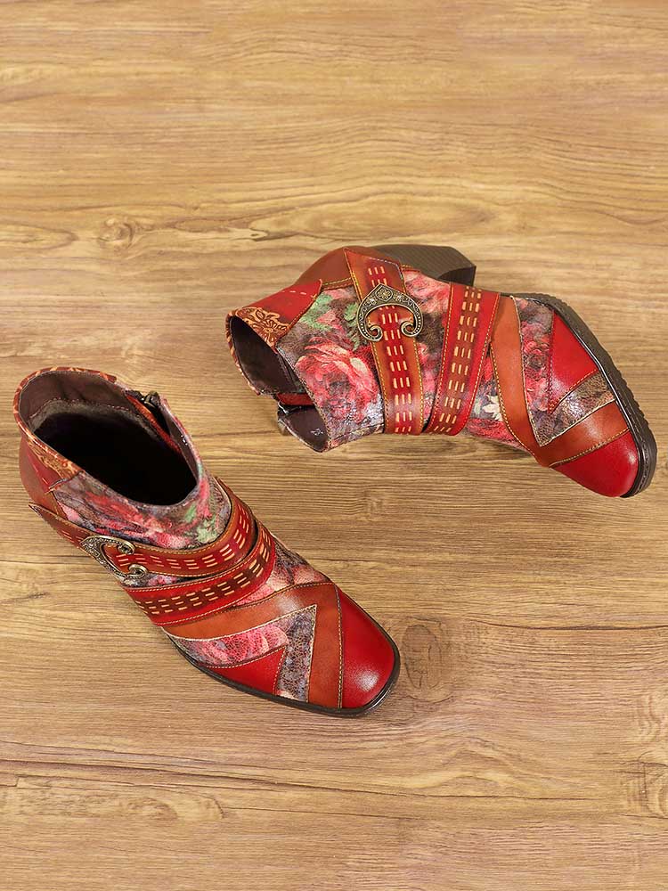 Annika Flower Handmade Leather Ankle Boots