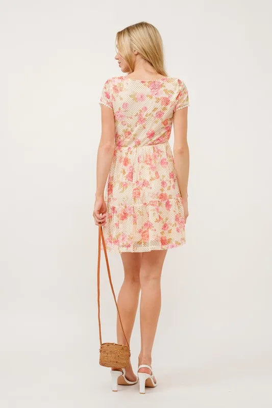 And The Why Square Neck Tiered Floral Fishnet Dress