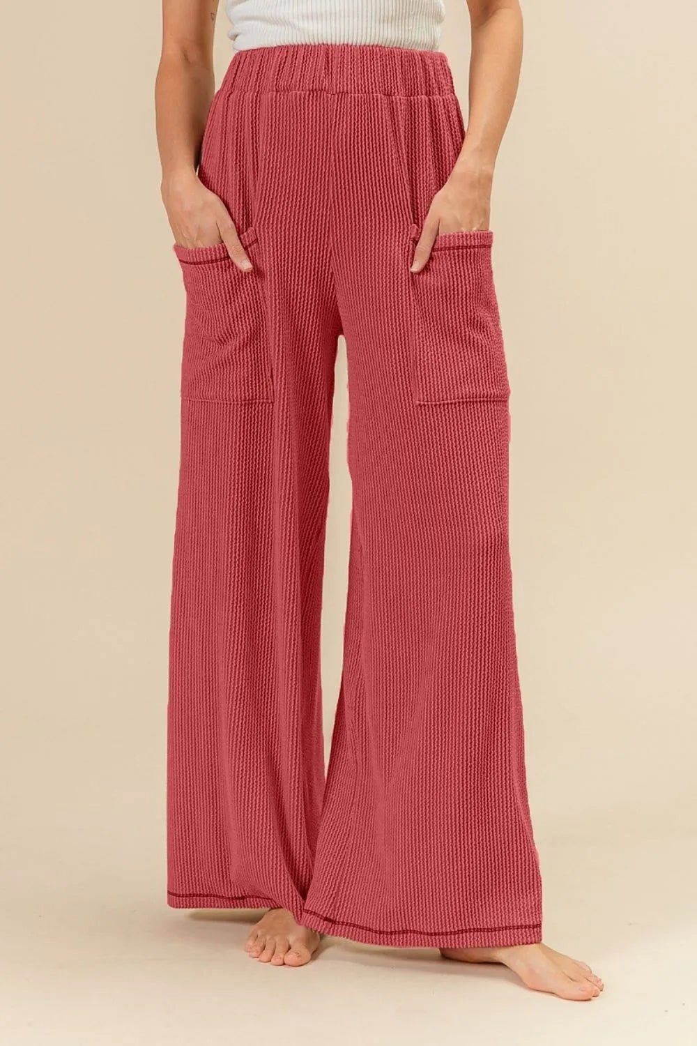 2tone Cord Rib Waist Band Side Pocket Pants
