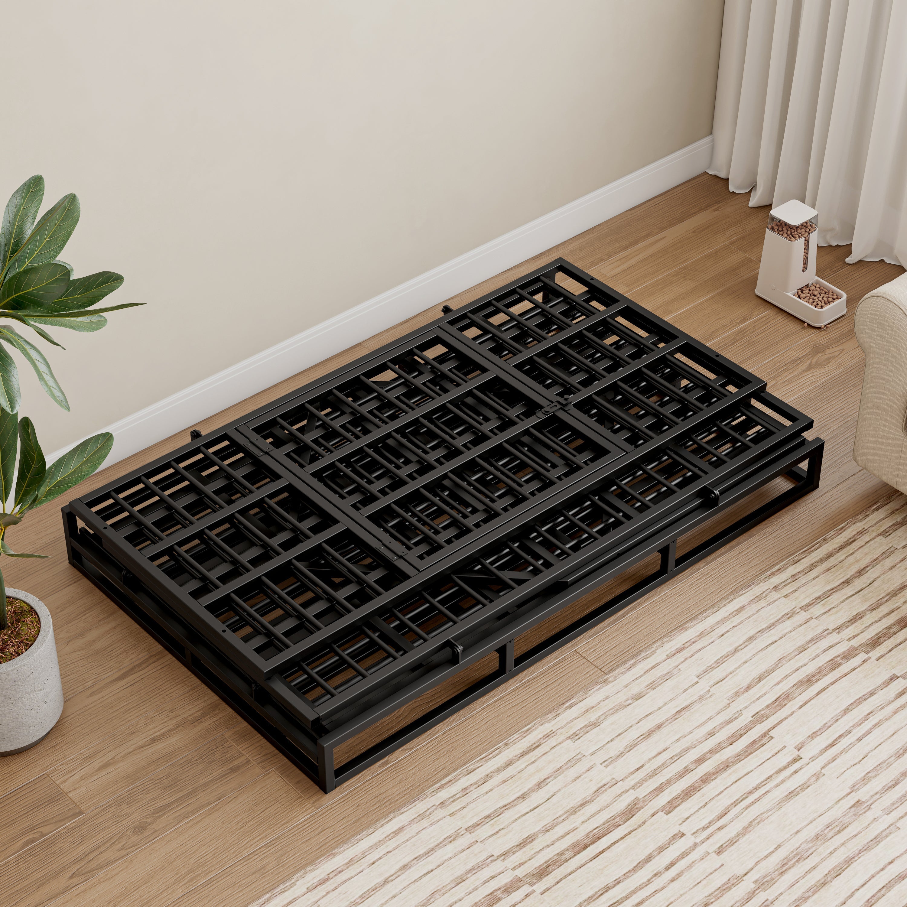 48 Inch Heavy Duty Dog Crate with Wheels, Folding Metal Big Dog Cage for Large and Medium Dogs, Cage with a pointed roof and Removable Tray.