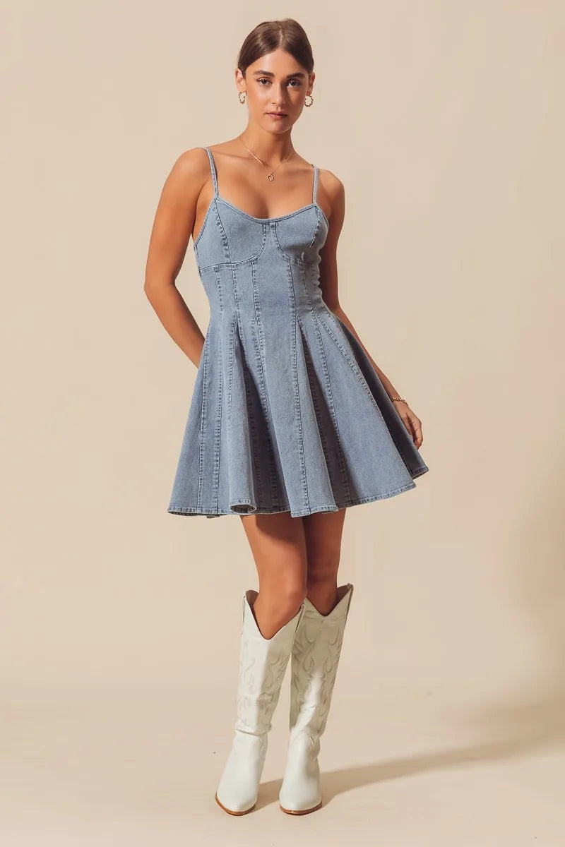 A Line Fit and Flare Denim Mini Dress