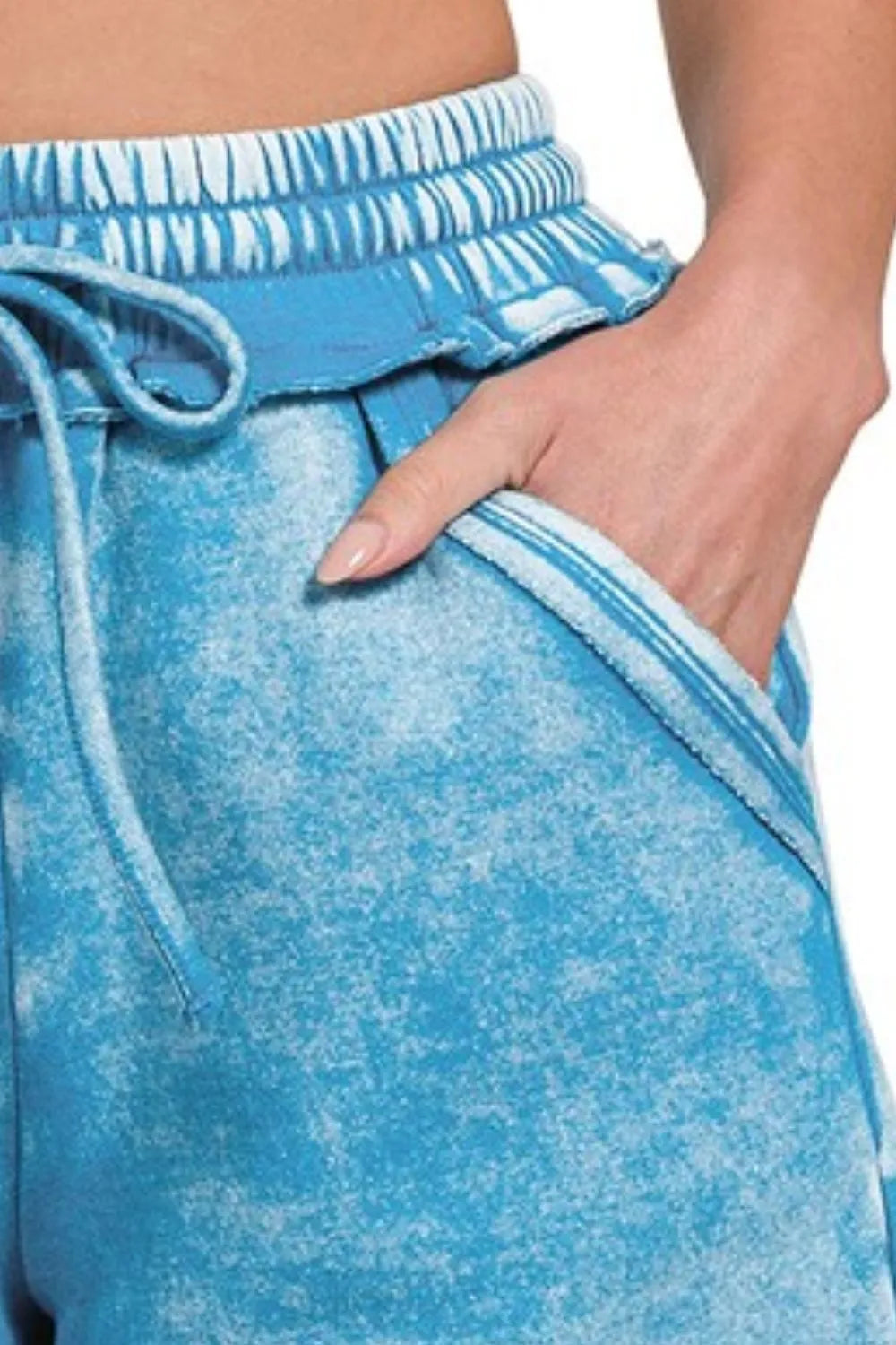 Acid Wash Fleece Drawstring Shorts With Pockets