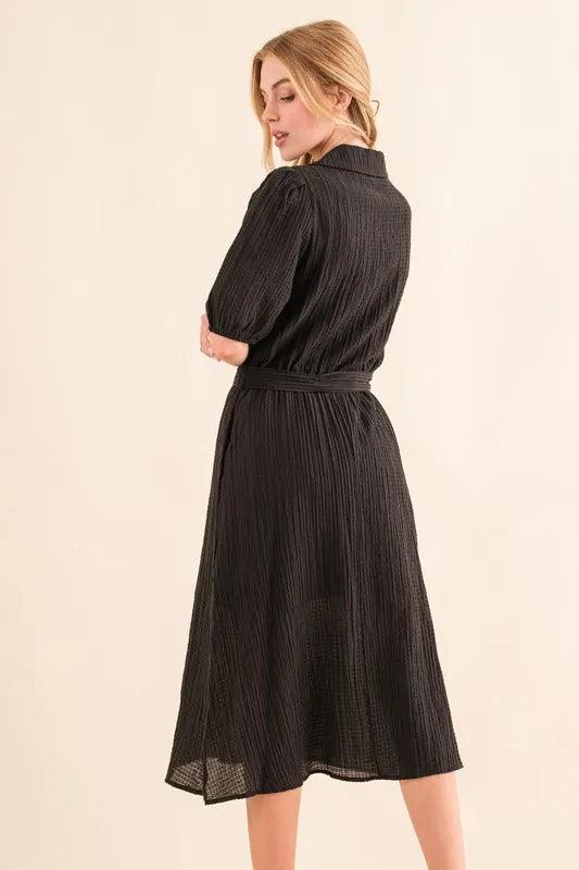 And The Why Waffle Textured Ribbon Waist Midi Dress