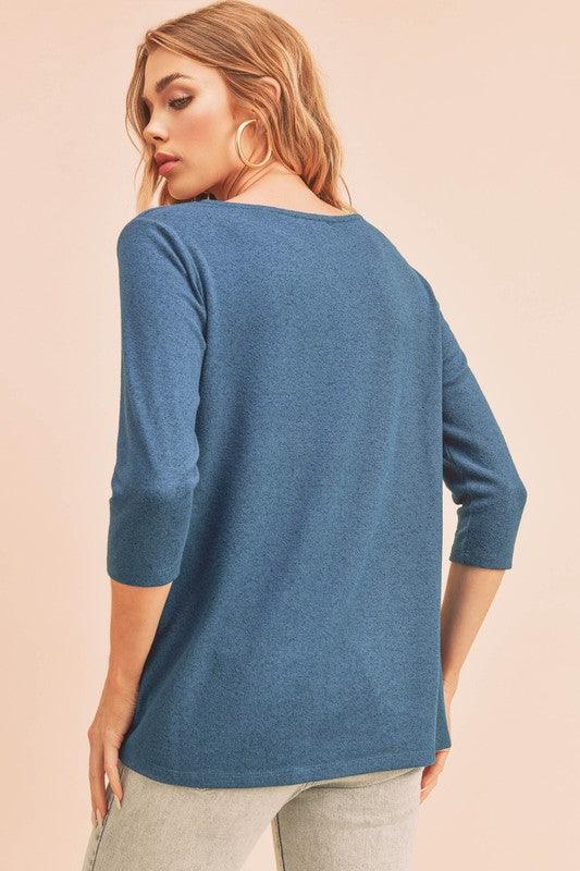 Aemi + Co Twist Front Round Neck 3/4 Sleeve T-Shirt