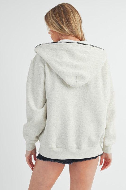 Aemi + Co Contrast Trim Zip Up Hoodie Jacket