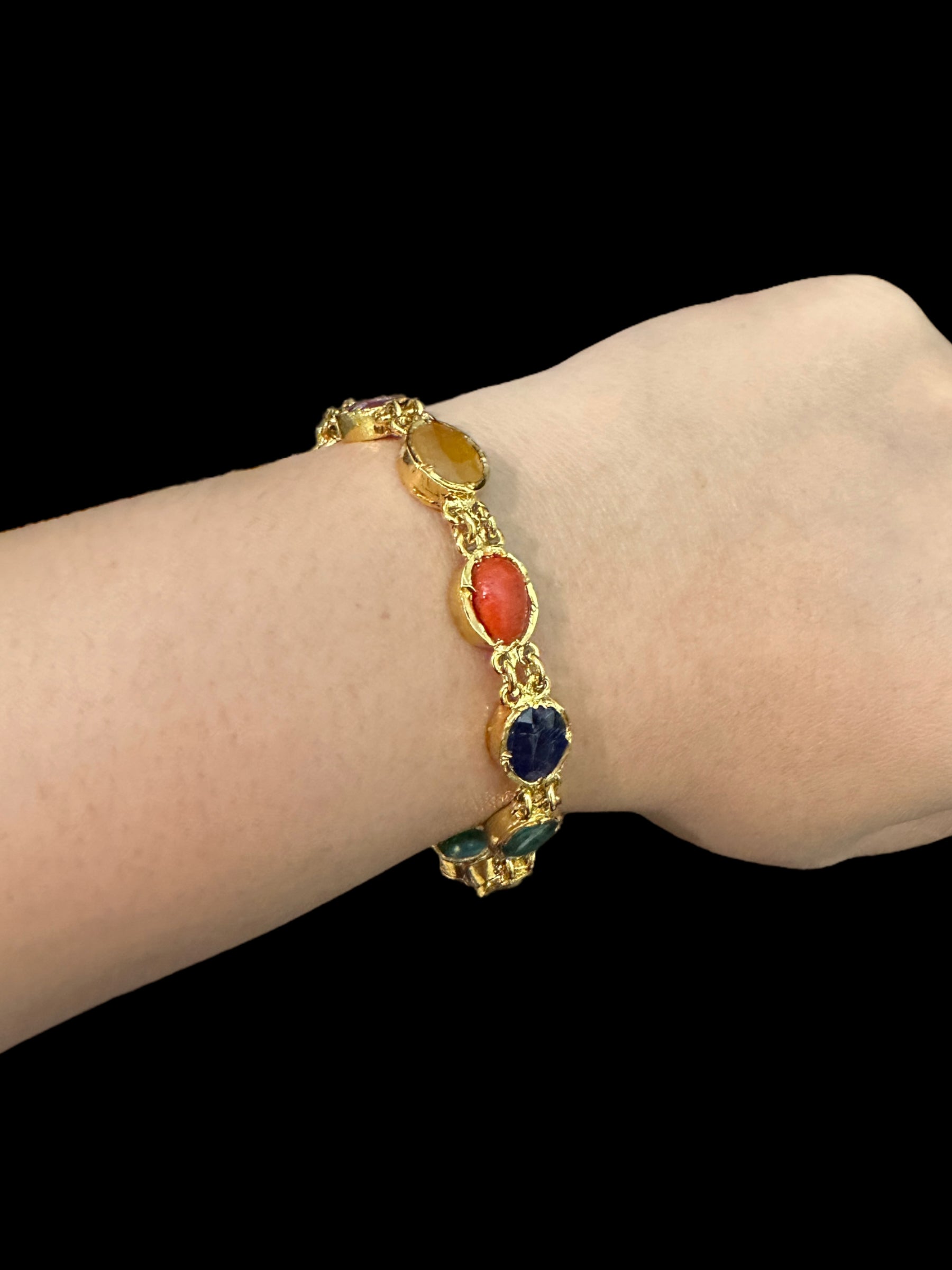 B200 gold plated Navratan gemstone bracelet ( SHIPS IN 2 WEEKS )